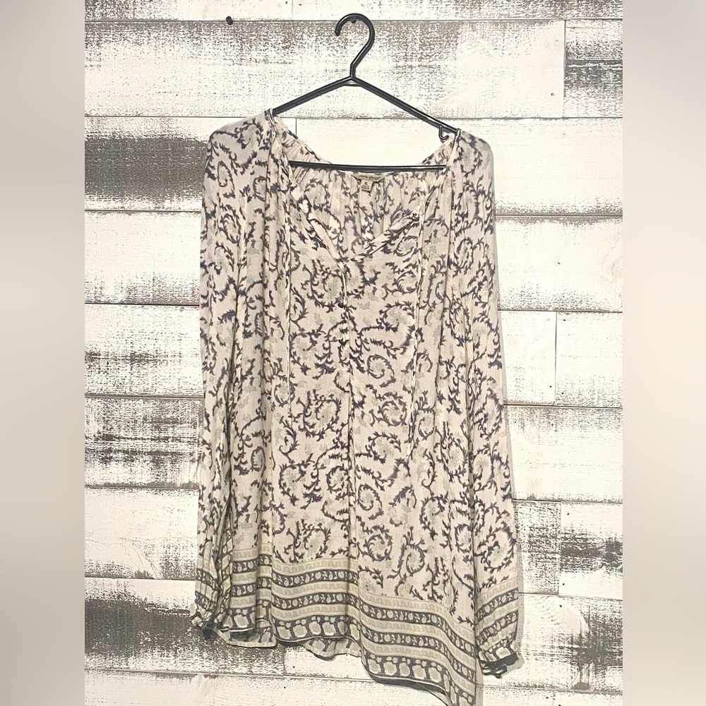 Lucky Brand XL Paisley Border Peasant Blouse